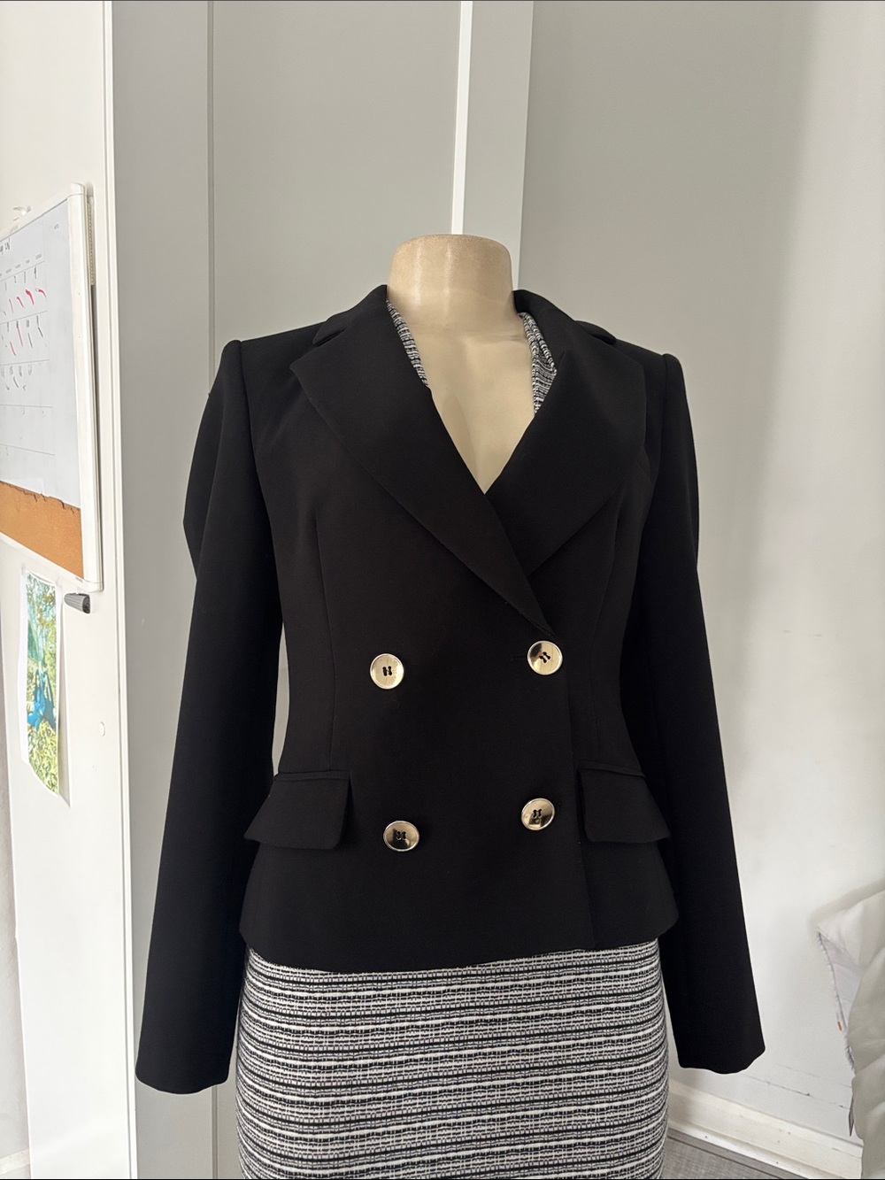 Zara Black Double-Breasted Blazer with Gold Buttons
